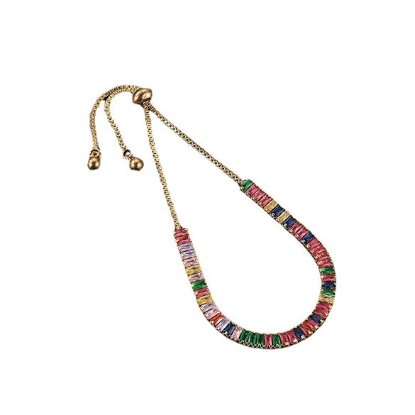 Women's Adjustable Copper Crystal Zircon Bracelet With Colorful Geometric Glass Inlay