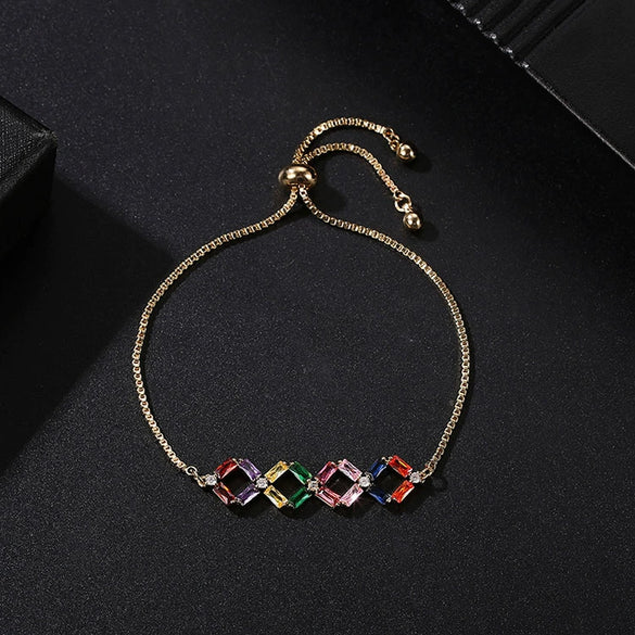 Women's Adjustable Copper Crystal Zircon Bracelet With Geometric Micro Inlay Design Natural Style