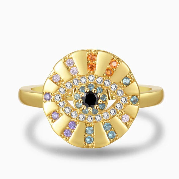Women's Adjustable Evil Eye Ring 925 Sterling Silver With Geometric Pattern And Electroplating Treatment