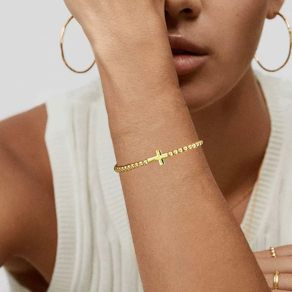 Women's Adjustable Geometric Beaded Bracelet With Electroplated Metal Pendant Simple Elegant Fashion Jewelry