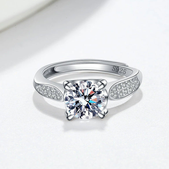 Women's Adjustable Geometric Moissanite Ring In S925 Sterling Silver With Platinum Plated Electroplated Finish Wedding Ring