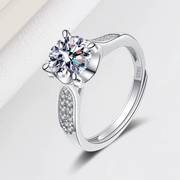 Women's Adjustable Geometric Moissanite Ring In S925 Sterling Silver With Platinum Plated Electroplated Finish Wedding Ring