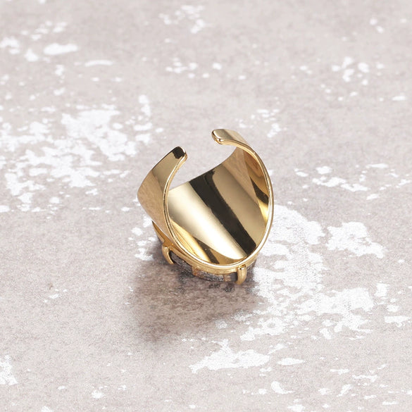 Women's Adjustable Natural Stone Ring Agate Gold Plated Geometric Style Jewelry