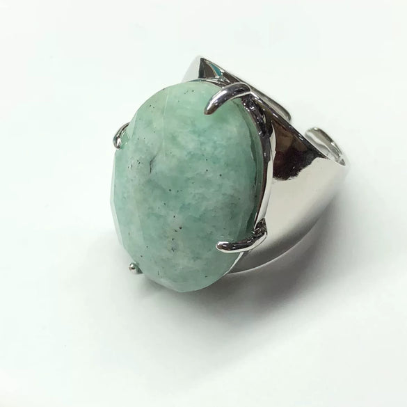 Women's Adjustable Natural Stone Ring Agate Gold Plated Geometric Style Jewelry