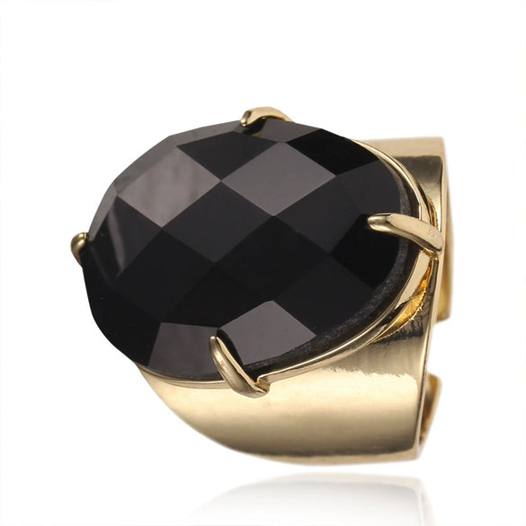 Women's Adjustable Natural Stone Ring Agate Gold Plated Geometric Style Jewelry