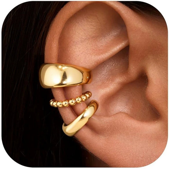 Women's Adjustable Non Pierced Geometric Ear Clip Earrings In Brass Plated With 18K Gold Electroplated Fashion Jewelry