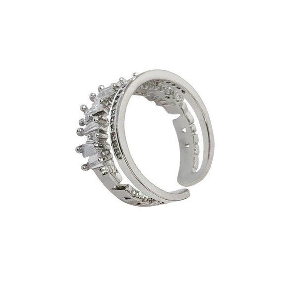 Women's Adjustable Open Geometric Copper Ring With Zircon Inlay Double Band Electroplated Fashion Jewelry