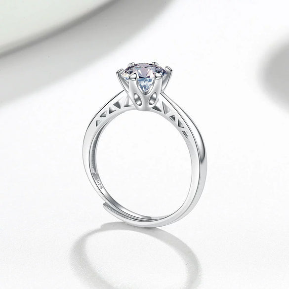 Women's Adjustable Open Geometric Moissanite Ring In Electroplated 925 Silver Fashion Proposal Wedding Anniversary Ring