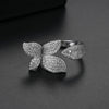 Women's Adjustable Open Ring With Four Leaf Clover Flower Design Electroplated Copper And Micro Inlaid Zircon Fashion Jewelry