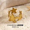 Women's Adjustable Open Stainless Steel Ring With 18K Gold Finish Hollow Starfish And Shell Design Minimalist Style