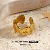 Women's Adjustable Open Stainless Steel Ring With 18K Gold Finish Hollow Starfish And Shell Design Minimalist Style
