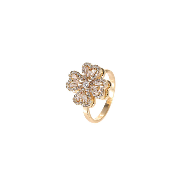 Women's Adjustable Opening Rotating Ring Copper Flower Design Electroplated Light Luxury Accessories