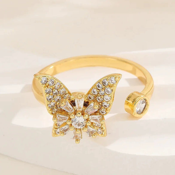 Women's Adjustable Opening Rotating Ring Copper Flower Design Electroplated Light Luxury Accessories