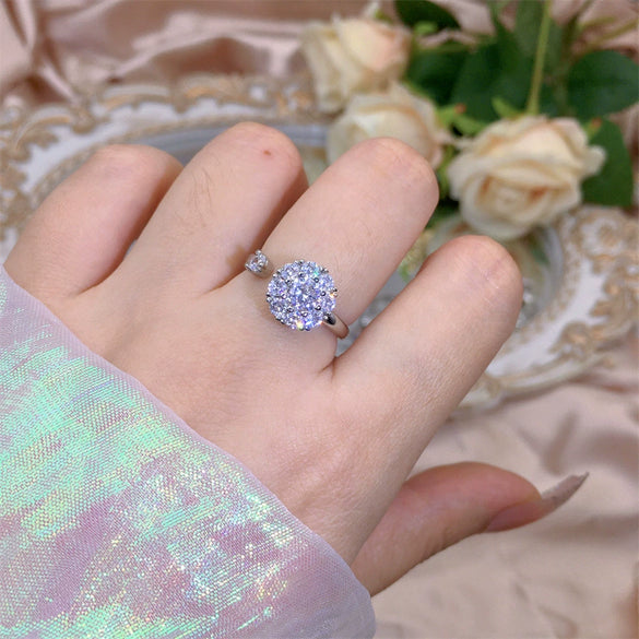 Women's Adjustable Opening Rotating Ring Copper Flower Design Electroplated Light Luxury Accessories