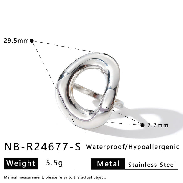 Women's Adjustable Stainless Steel Geometric Ring With Retro Minimalist Style And 18K Vacuum Electroplated Finish