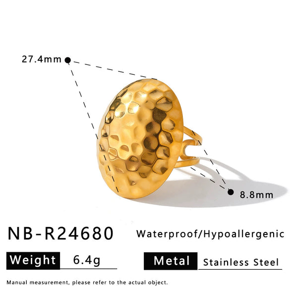 Women's Adjustable Stainless Steel Geometric Ring With Retro Minimalist Style And 18K Vacuum Electroplated Finish