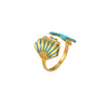 Women's Adjustable Stainless Steel Open Ring With Enamel Starfish And Seashell Details