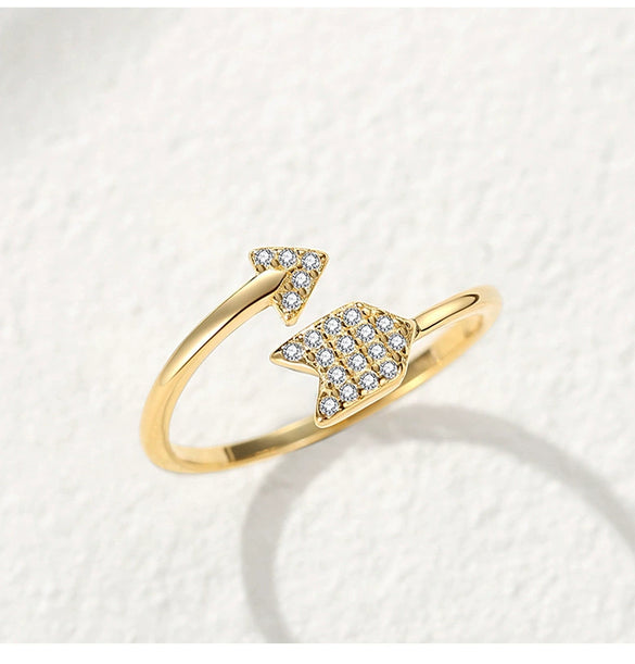 Women's Adjustable Sterling Silver Love Arrow Ring With Minimalist Geometric Design And Diamond Detail