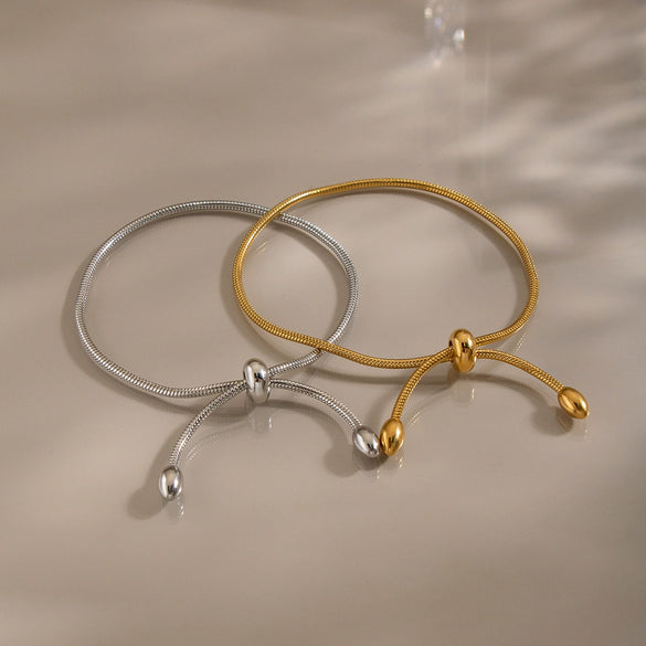 Women's Adjustable Stretch Bracelet Geometric Stainless Steel Jewelry With Gold Plated Finish Simple Versatile Wholesale Accessory