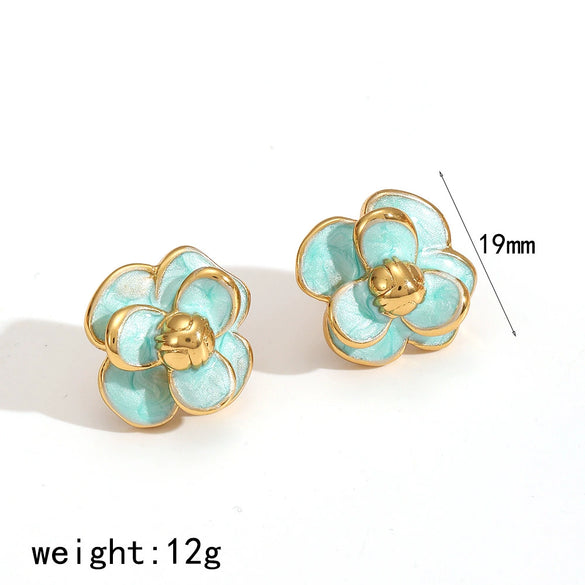 Women's All Match Elegant Drop Oil Flower Stainless Steel Earrings