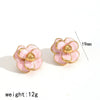 Women's All Match Elegant Drop Oil Flower Stainless Steel Earrings