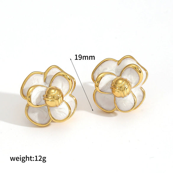 Women's All Match Elegant Drop Oil Flower Stainless Steel Earrings