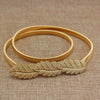Women's All Match Metal Elastic Waist Belt With Alloy Leaf Buckle Electroplated Dress Accessory