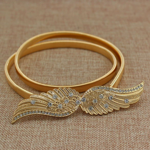 Women's All Match Metal Elastic Waist Belt With Alloy Leaf Buckle Electroplated Dress Accessory