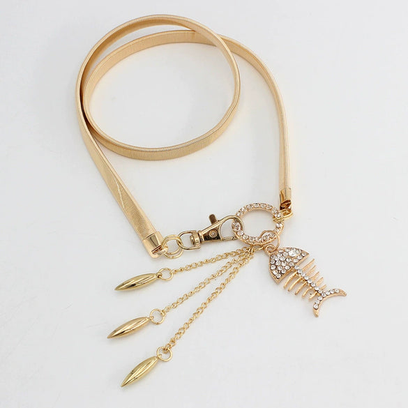 Women's All Match Metal Elastic Waist Belt With Alloy Leaf Buckle Electroplated Dress Accessory