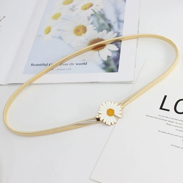 Women's All Match Metal Elastic Waist Belt With Alloy Leaf Buckle Electroplated Dress Accessory