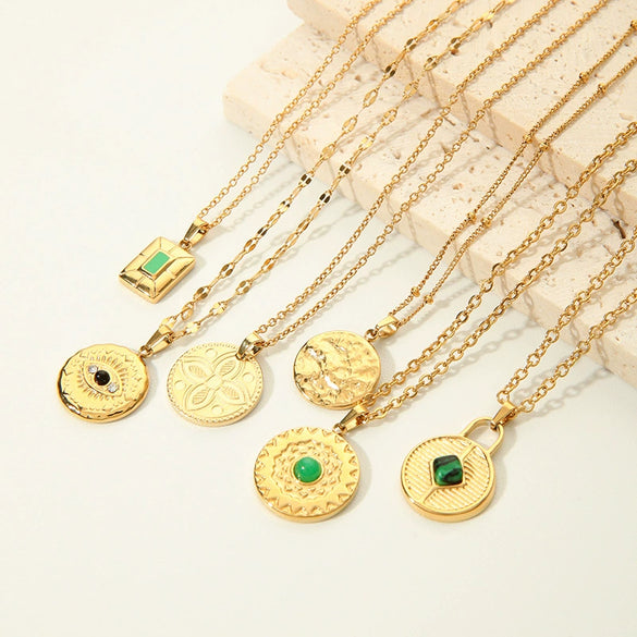 Women's All Match Round Titanium Steel And Stainless Steel Necklace With Geometric Devil's Eye Pendant And Pvd Furnace Real Gold Plating