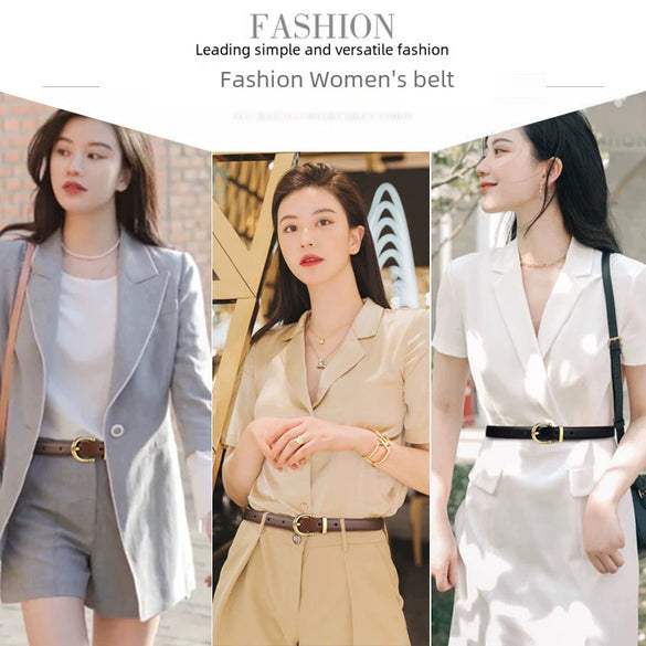 Women's All Match Simple Light Luxury Genuine Leather Belt With Hand Stitching Semicircle Buckle And Embossing