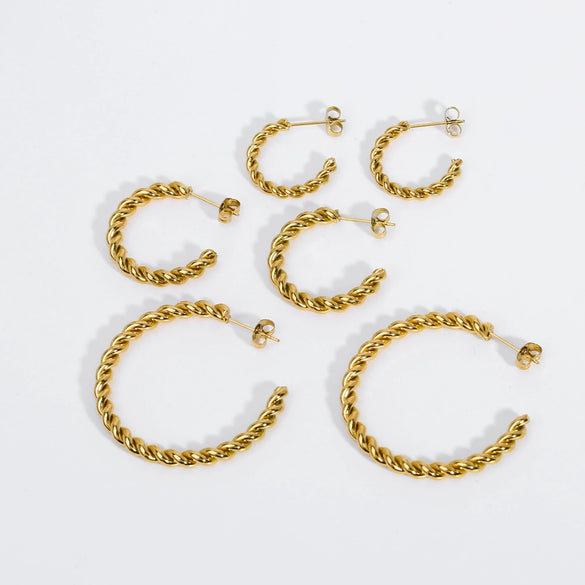 Women's All Match Twist Earrings In Stainless Steel With Geometric Design And Pvdp Furnace Real Gold Treatment
