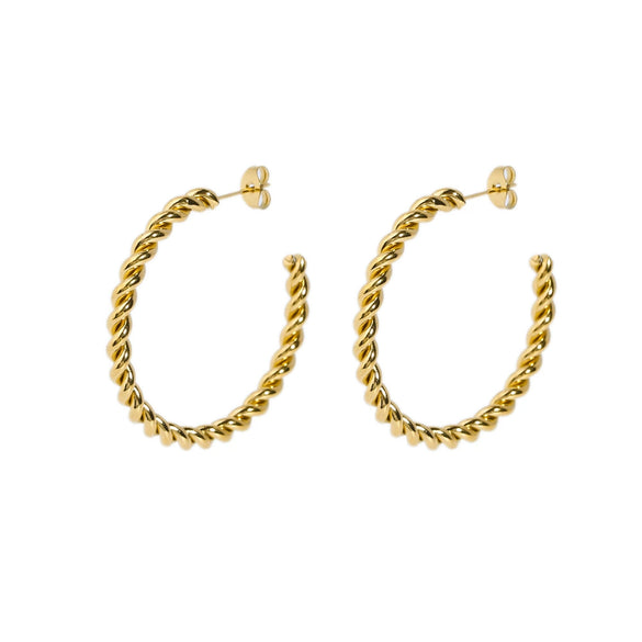 Women's All Match Twist Earrings In Stainless Steel With Geometric Design And Pvdp Furnace Real Gold Treatment