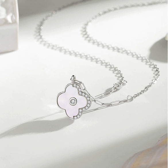 Women's Allmatch Fashion Fourleaf Clover S925 Silver Clavicle Necklace With Rose Gold And Geometric Pattern
