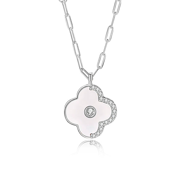 Women's Allmatch Fashion Fourleaf Clover S925 Silver Clavicle Necklace With Rose Gold And Geometric Pattern