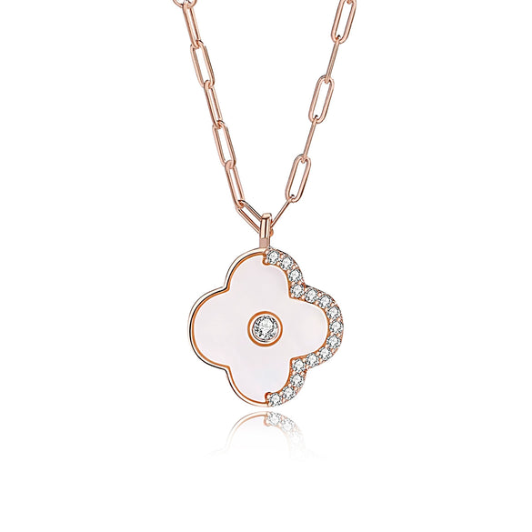 Women's Allmatch Fashion Fourleaf Clover S925 Silver Clavicle Necklace With Rose Gold And Geometric Pattern