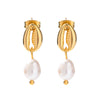 Women's Allmatch Geometric Pearl Earrings With Electroplating And 18K Gold Color