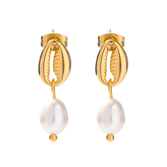 Women's Allmatch Geometric Pearl Earrings With Electroplating And 18K Gold Color