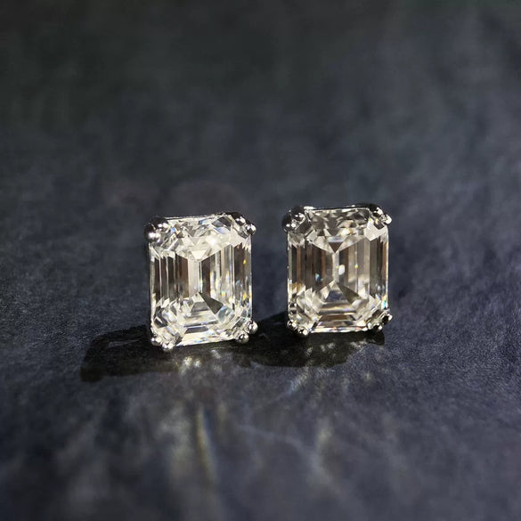 Women's Allmatch Geometric Sterling Silver Earrings With Emerald And Moissanite