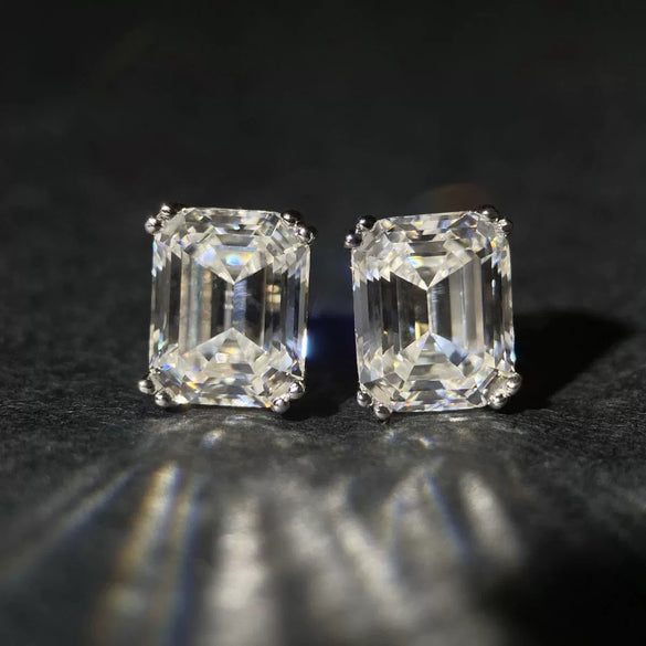 Women's Allmatch Geometric Sterling Silver Earrings With Emerald And Moissanite