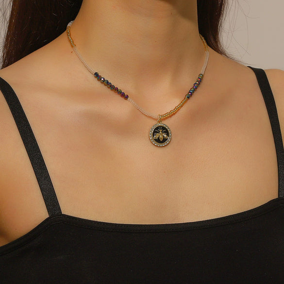 Women's Alloy And Artificial Crystal Beaded Necklace Handmade With Honeybee Animals Pattern And Electroplating Treatment