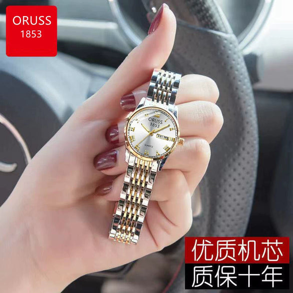 Women's Alloy And Ceramic Watch With Spiral Crown Round Dial Luminous Waterproof Leisure Style