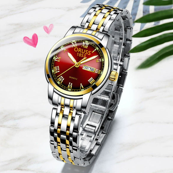 Women's Alloy And Ceramic Watch With Spiral Crown Round Dial Luminous Waterproof Leisure Style