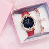 Women's Alloy And Imitation Leather Casual Round Dial Starry Sky Watch With Titanium Buckle And Spiral Crown
