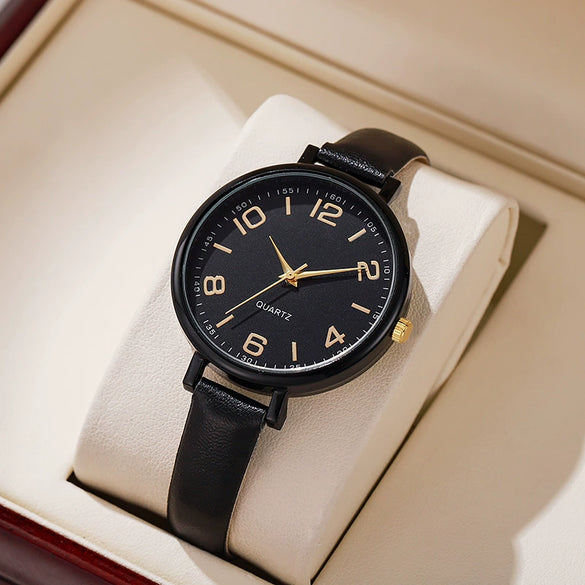 Women's Alloy And Imitation Leather Quartz Belt Watch Round Dial Pin Buckle Retro Casual Style