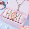 Women's Alloy And Leather Bracelet Set With Round Dial Quartz Watch Leisure Style