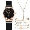 Women's Alloy And Leather Bracelet Set With Round Dial Quartz Watch Leisure Style