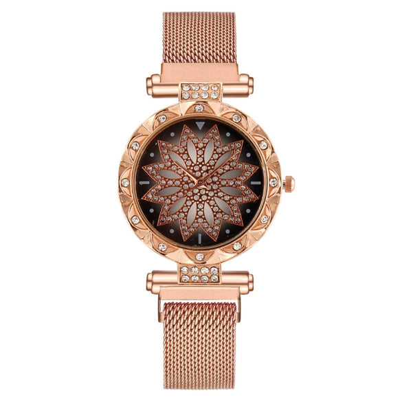 Women's Alloy And Metal Strap Watch With Round Dial And Suction Iron Buckle Fashion Style
