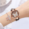 Women's Alloy And Pu Belt Watch With Glitter Face Butterfly Pattern And Round Dial
